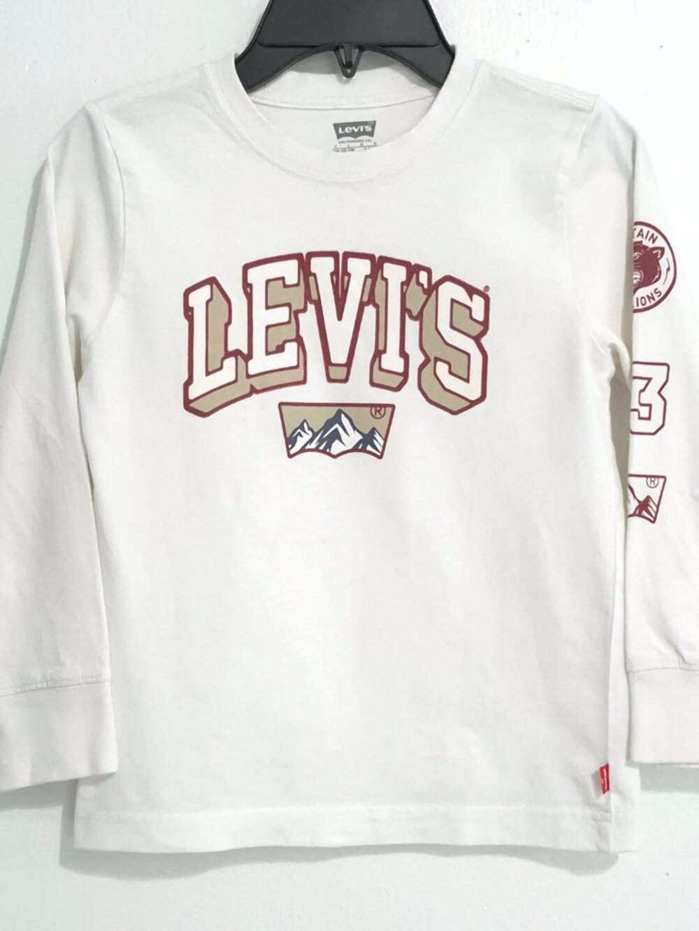 Levi's Boys Long Sleeve Graphic T-Shirt Size 7 White Cotton Mountain Lions 73